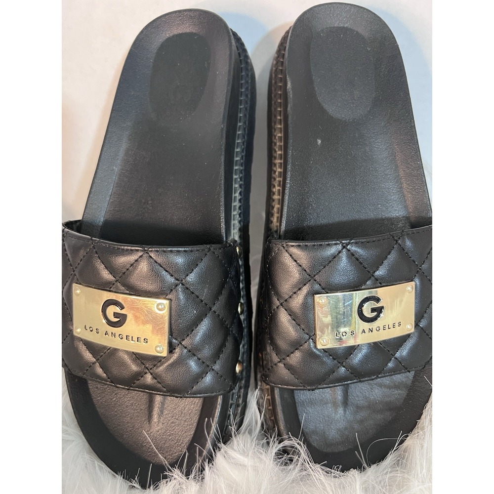 Black Quilted GBG Los Angeles Platform Slides Sandals Sz 7M Summer Vacation - Picture 3 of 7